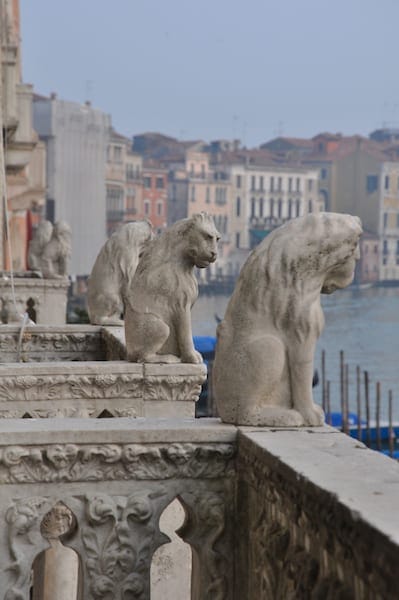 Lions on the balcony of a palazzo in Venice