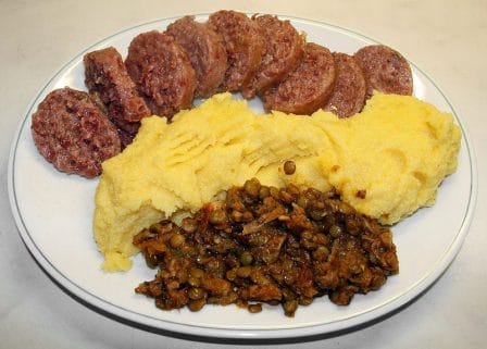 Sausage and lentils, popular foods in Italy for capodanno