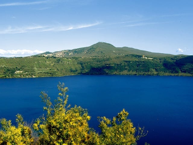 Albano lake and the pope's castle outside of Rome