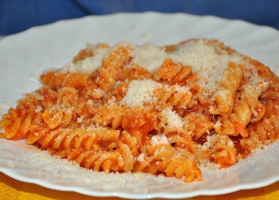 Fusilli, a spiral shape of pasta