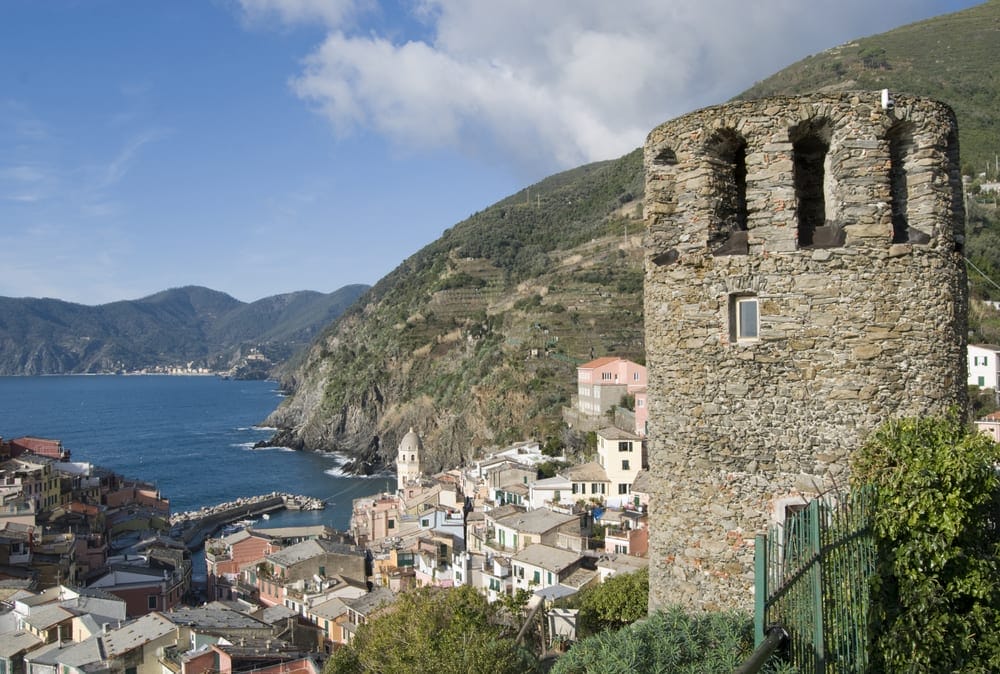 View of Vernazza from the old tower on the hill