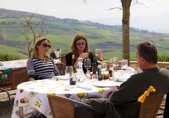 Eating lunch on a Tuscan farm during our Tuscan day trip from Rome