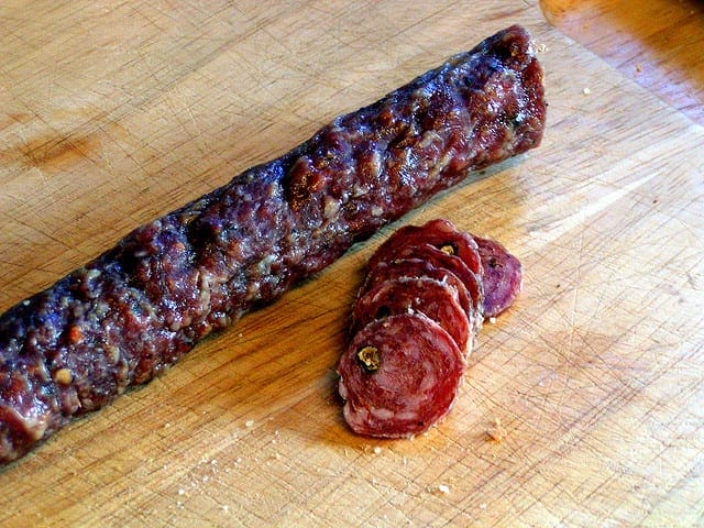 Soppressata comes in different shapes and sizes, but the red color and spicy pepper are staples. Photo by Craig Hatfield