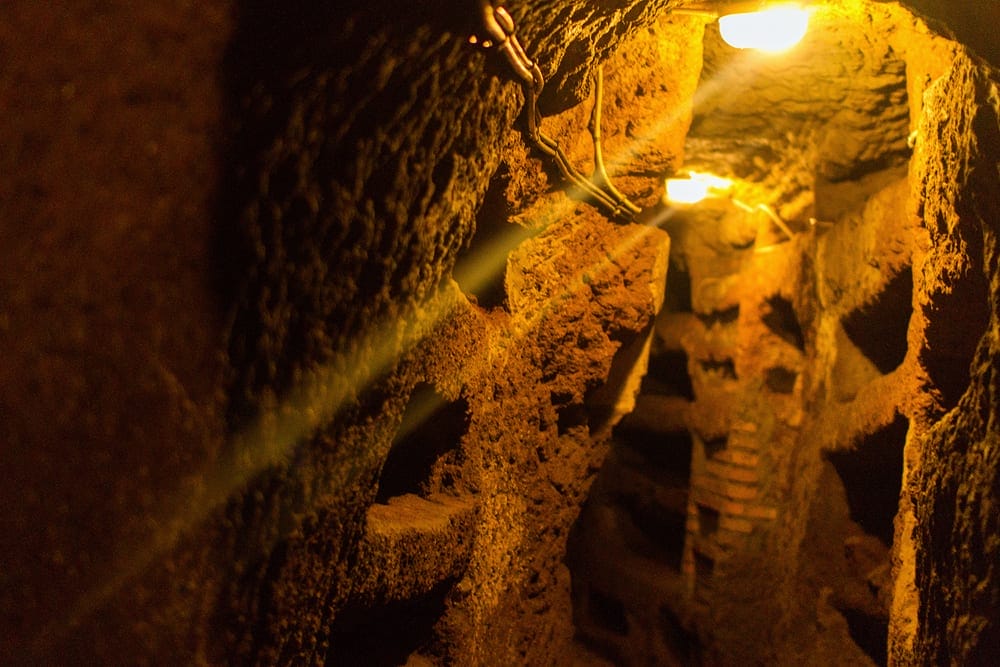 The passageway of a Roman Catacomb.