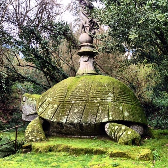 An enormous stone turtle in the Parco dei Monstri in Bomarzo, Tuscia. 