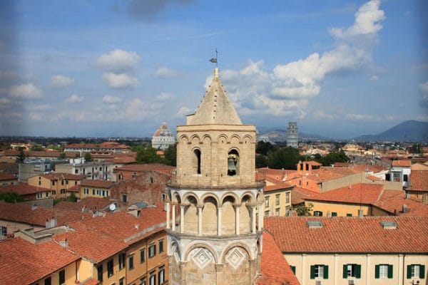 The octagonal bell tower of the San Nicola Church leans as well! Photo via VisitTuscany