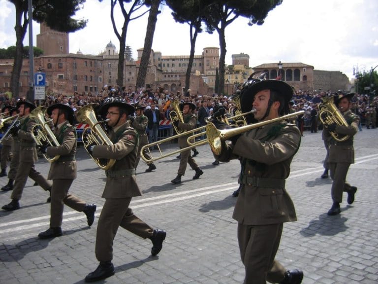 A marching band celebrates the Festa della Repubblica