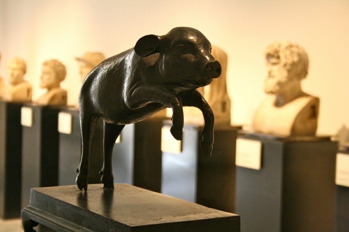 Leaping pig statue at Naples' Archeological Museum
