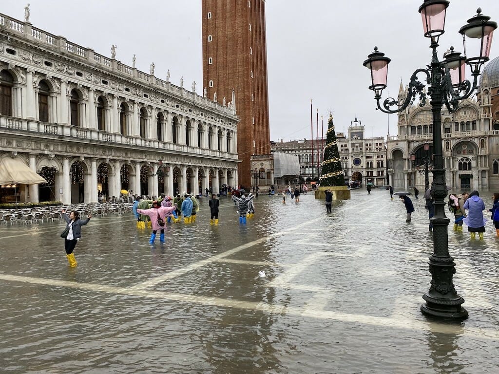 Venice's Acqua Alta during Christmastime.
