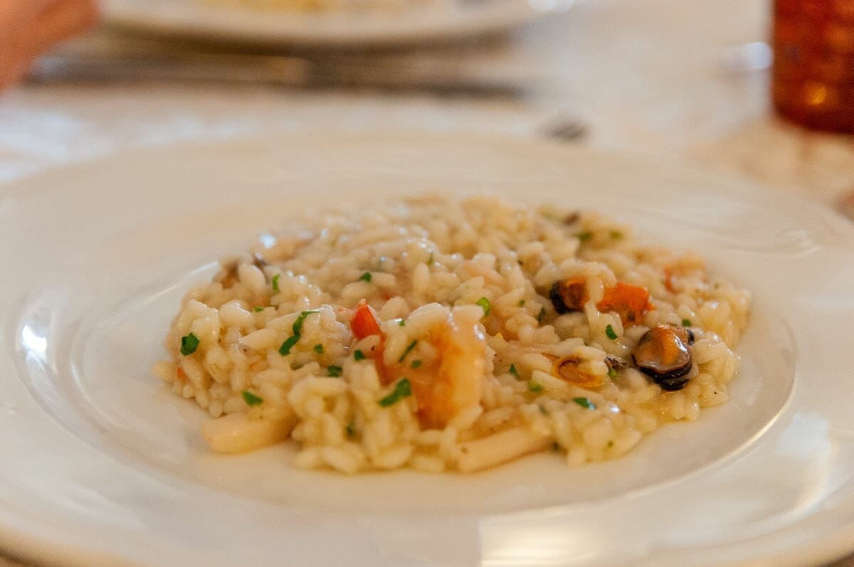 A plate of seafood risotto